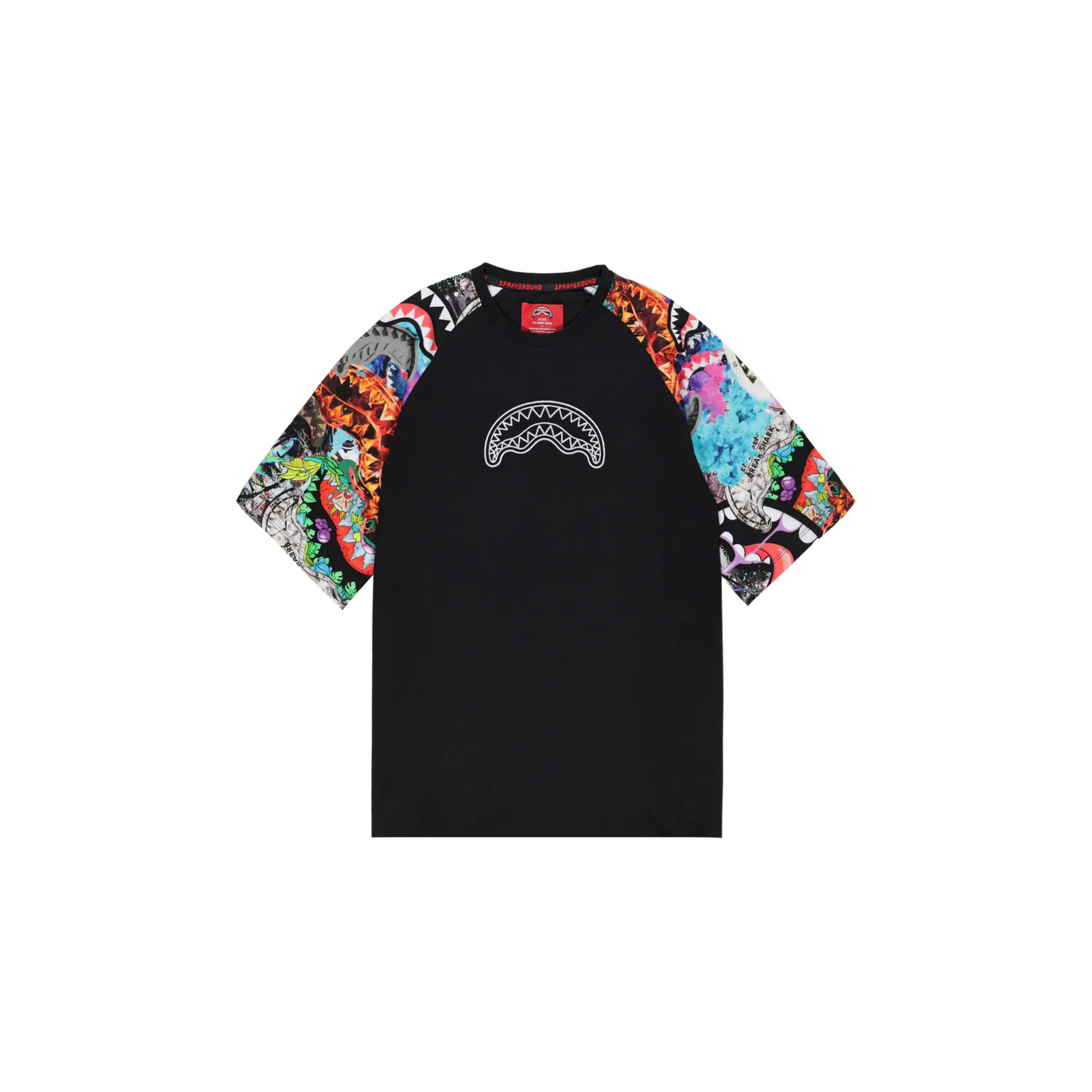 SPRAYGROUND T-SHIRT ALL THE SHARK RAGLAN OVER BLACK